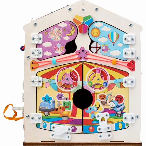 Бизиборд домик Карусель 30х35 см со светом