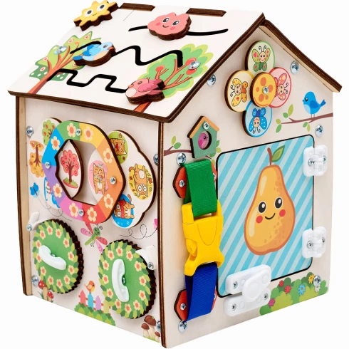 Бизиборд домик развивающий Лето 20х20х25 см со светом